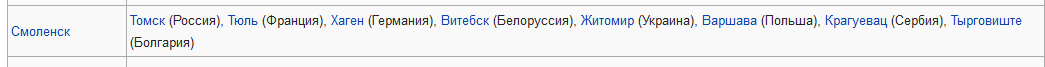 Список городов-побратимов<br />https://ru.wikipedia.org/wiki/%D1%EF%E8%F1%EE%EA_%E3%EE%F0%EE%E4%EE%E2-%EF%EE%E1%F0%E0%F2%E8%EC%EE%E2